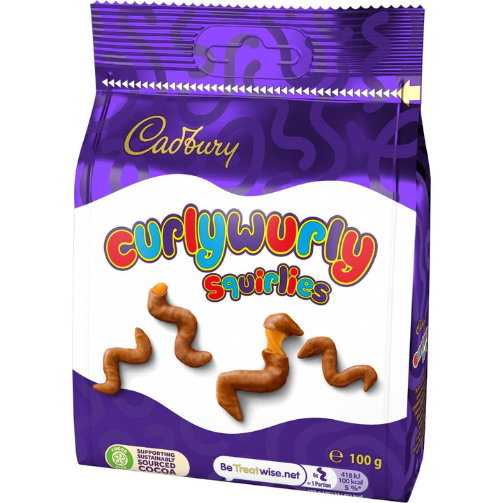 Cadbury Milk Chocolate Curly Wurly Squirlies, Bite-Sized Chewy Caramel Treats, Sharing Bag 100g