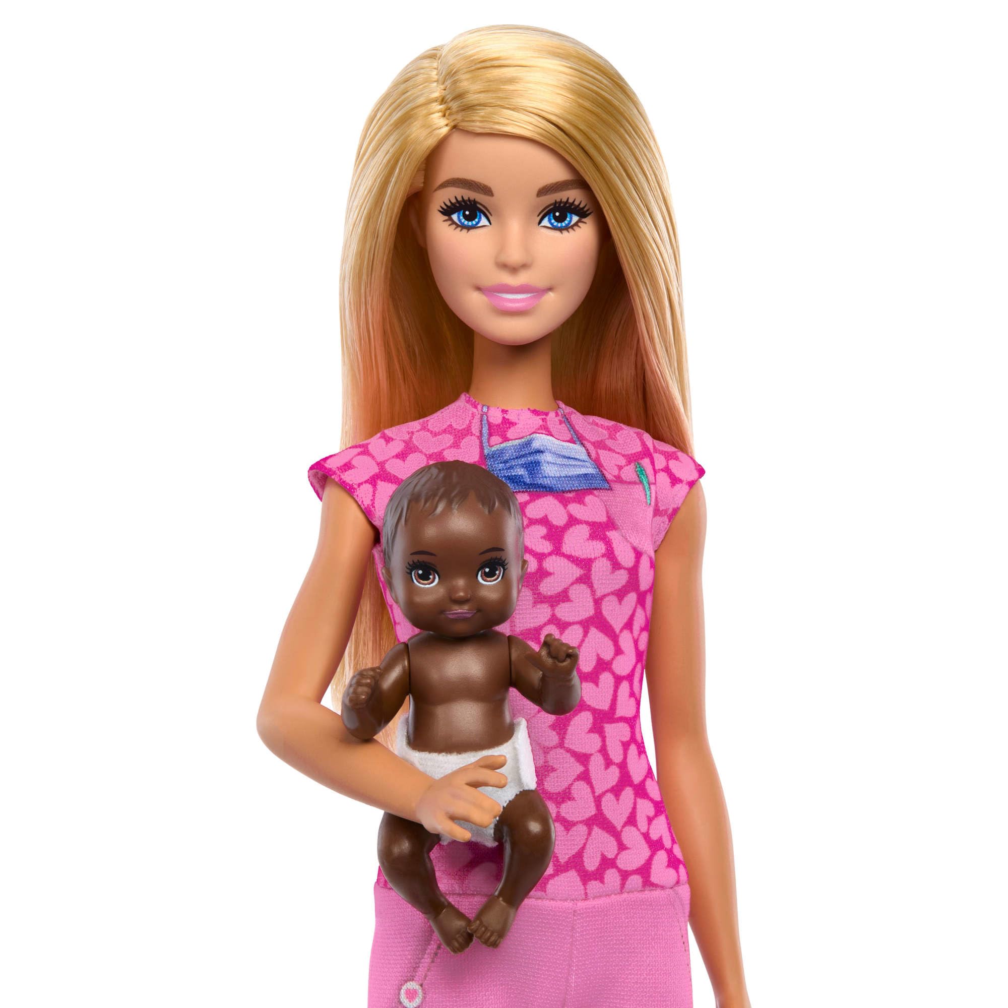 Barbie Baby Doctor Doll Playset - Pink Scrubs, Stethoscope & Baby Patient for Kids 3+ 4