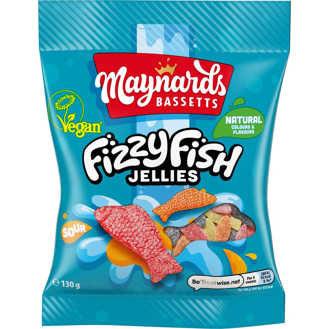 Maynards Bassetts Fizzy Fish Soft & Fizzy Fruity Jelly Sweets - 130g Bag