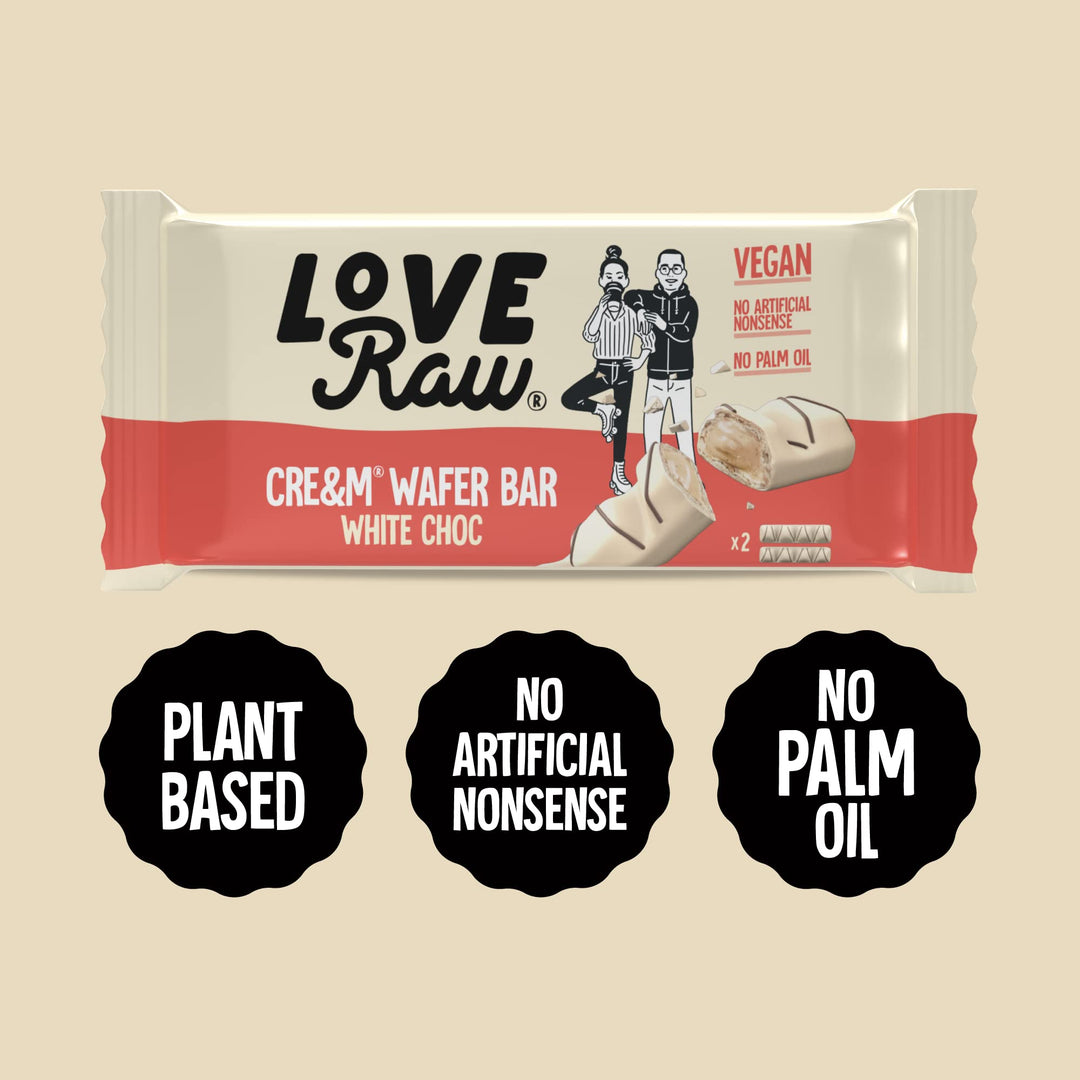 LoveRaw Cream Wafer Bars - Vegan Chocolate Bar, Dairy-Free, Palm Oil Free, No Refined Sugar, 45g