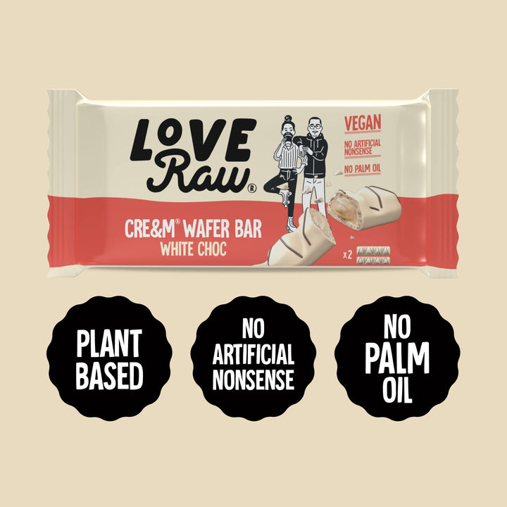 LoveRaw Cream Wafer Bars - Vegan Chocolate Bar, Dairy-Free, Palm Oil Free, No Refined Sugar, 45g