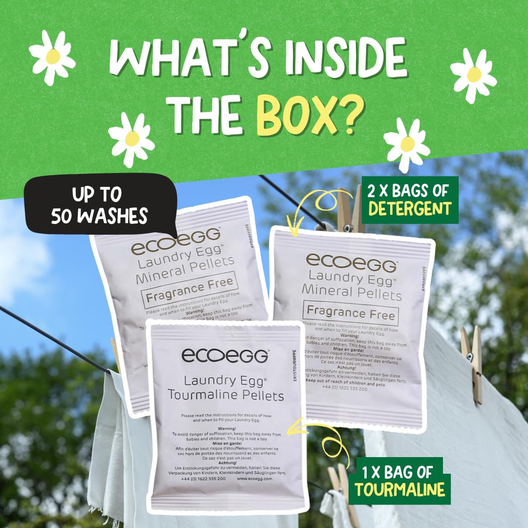 Ecoegg - Laundry Egg Refill Pellets | 50 Washes | Fragrance Free | Non-Bio & No Harsh Chemicals