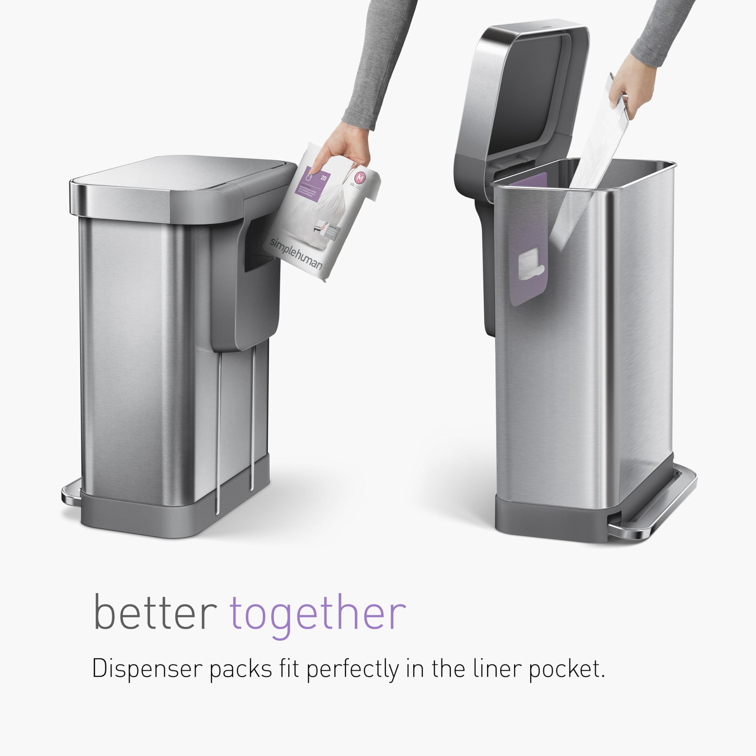 simplehuman Code M Custom Fit Liners - Extra Strong, 45L Capacity, 60 Count Drawstring Bags 6