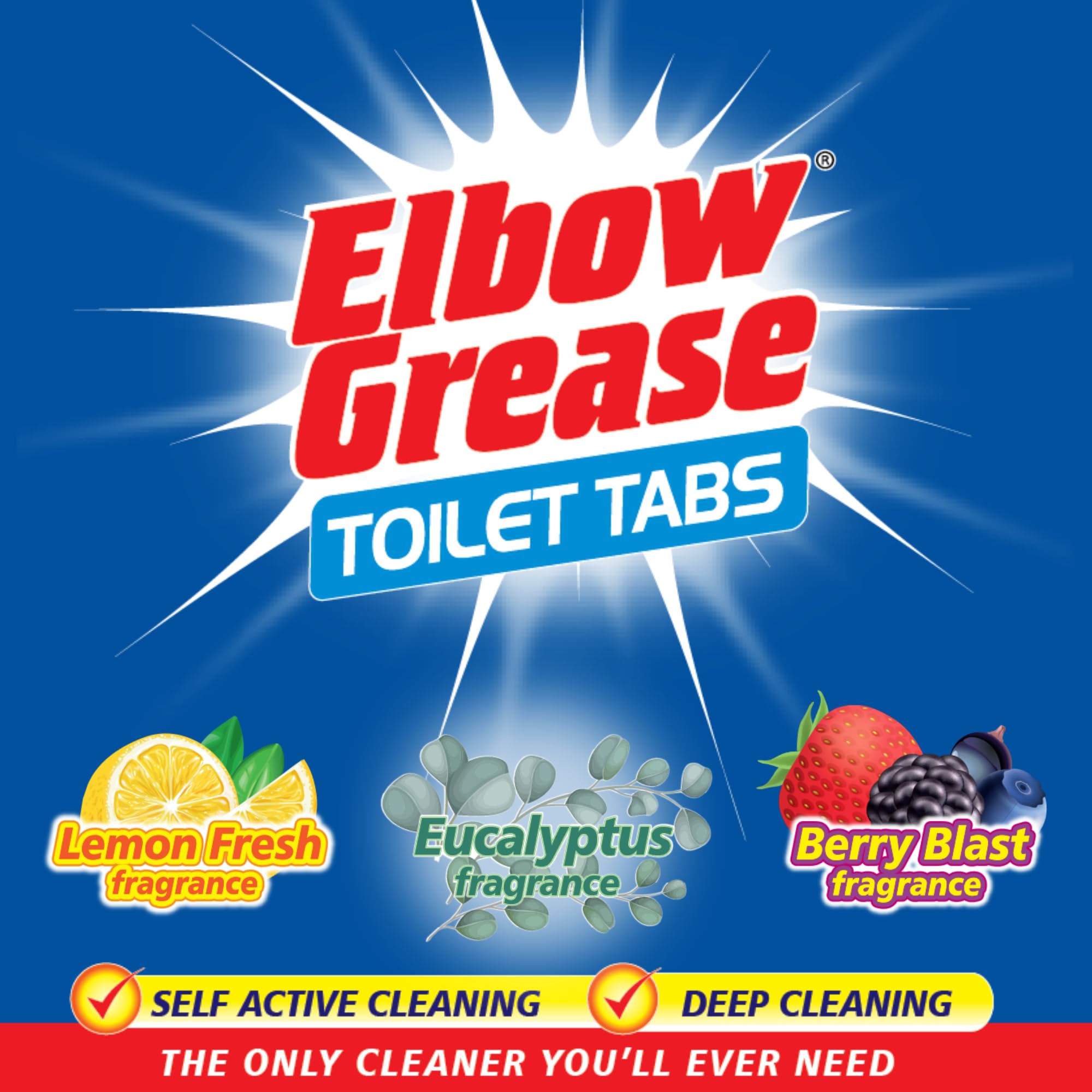 Elbow Grease Toilet Cleaning Tabs - Removes Up To 100% Limescale | Berry Blast Scent | 10 Count