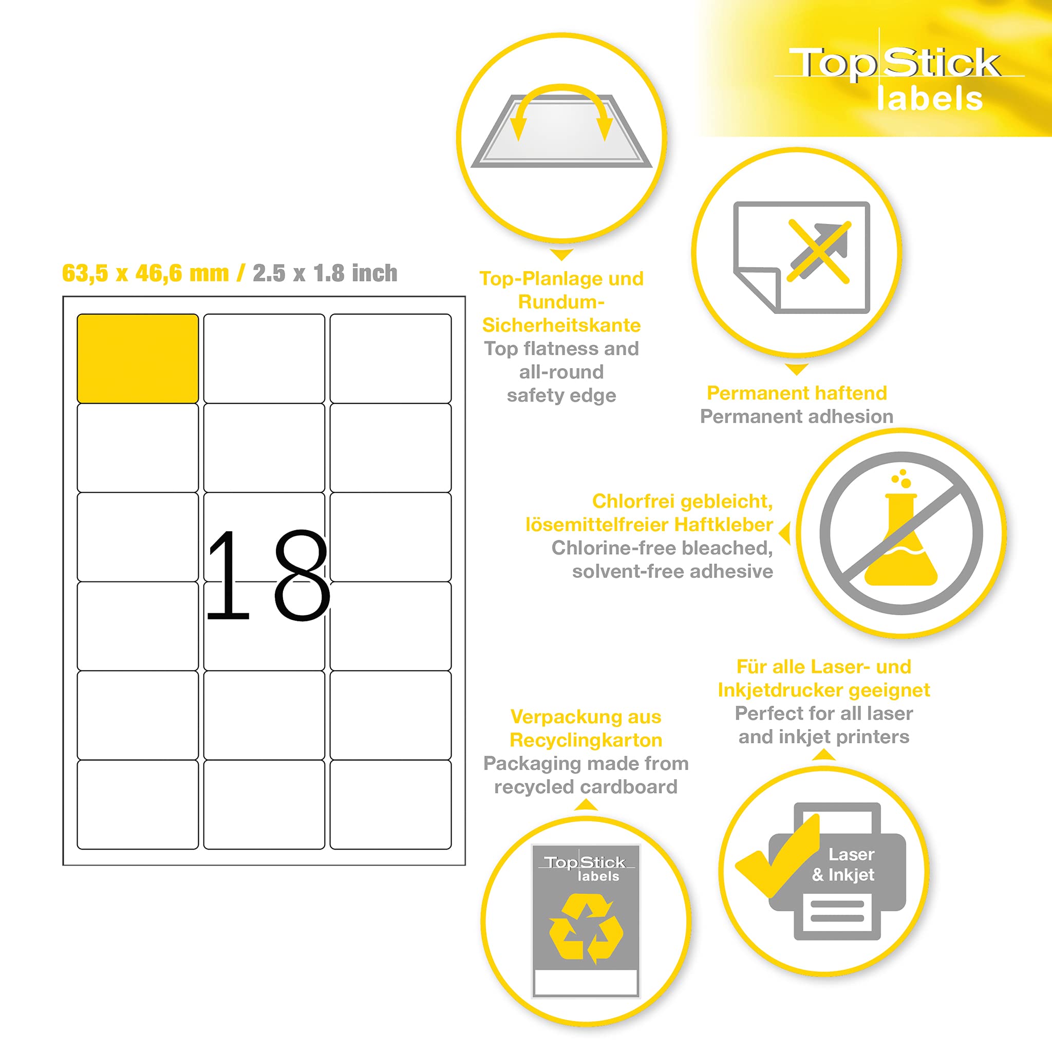 TopStick Self Adhesive Address Labels - 1800 Labels, 63.5 x 46.6 mm, White, for Laser & Inkjet Printers 6