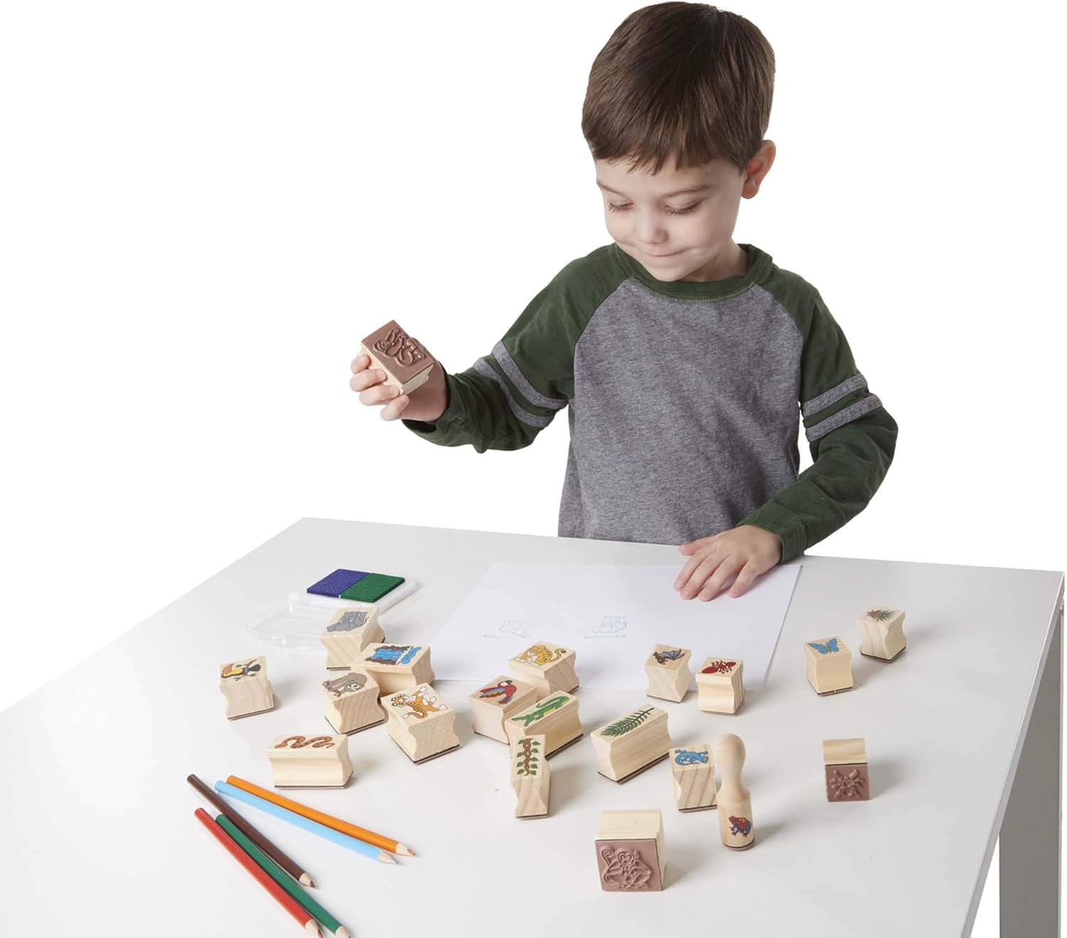 Melissa & Doug Stamp-a-Scene Rain Forest - 20-Piece Stamp Set with Colored Pencils & Ink Pad 3