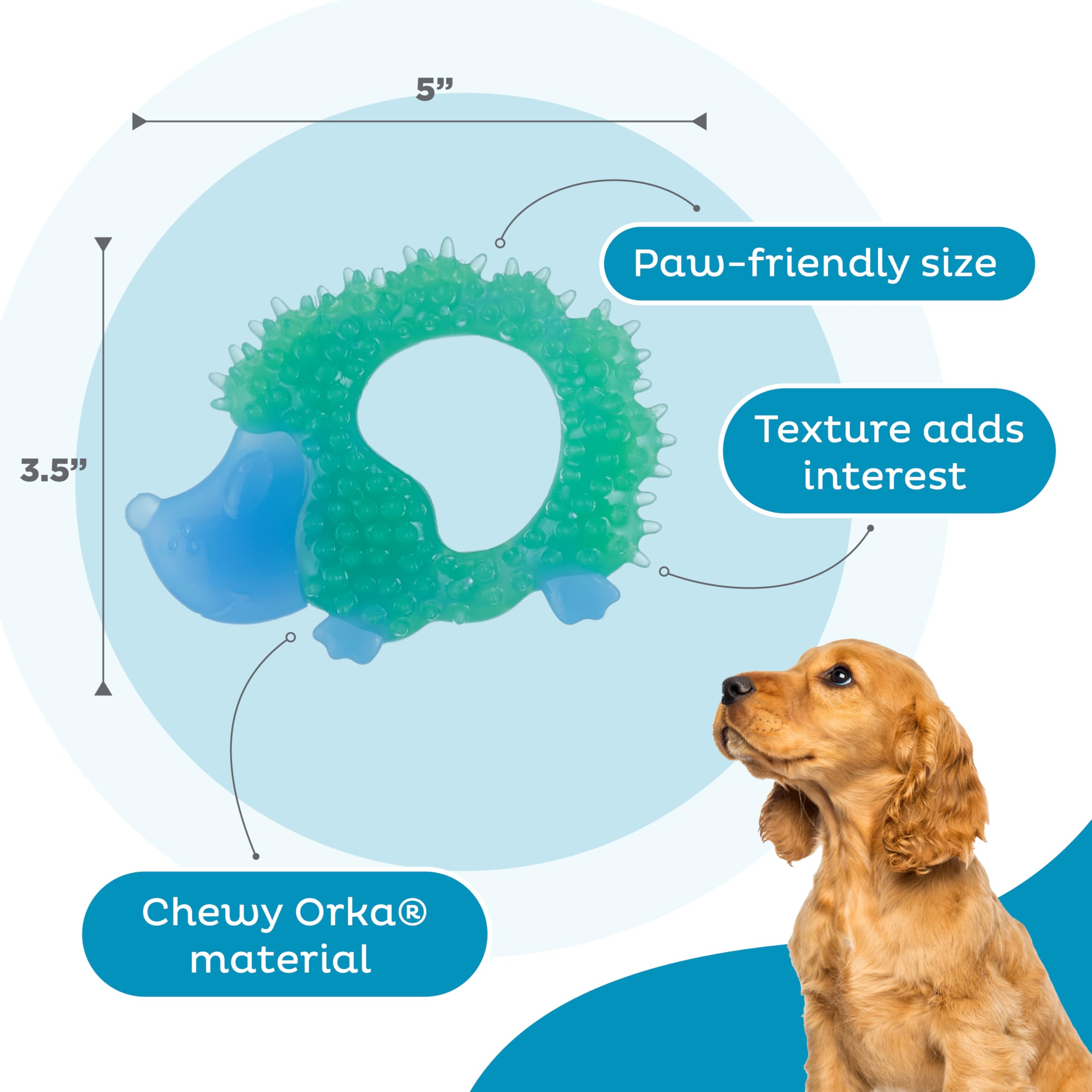 Pupstages Cutie Chewies Hedgehog Dog Chew Toy - Small Dog & Puppy Teething Aid | Bounces & Floats | Blue 4