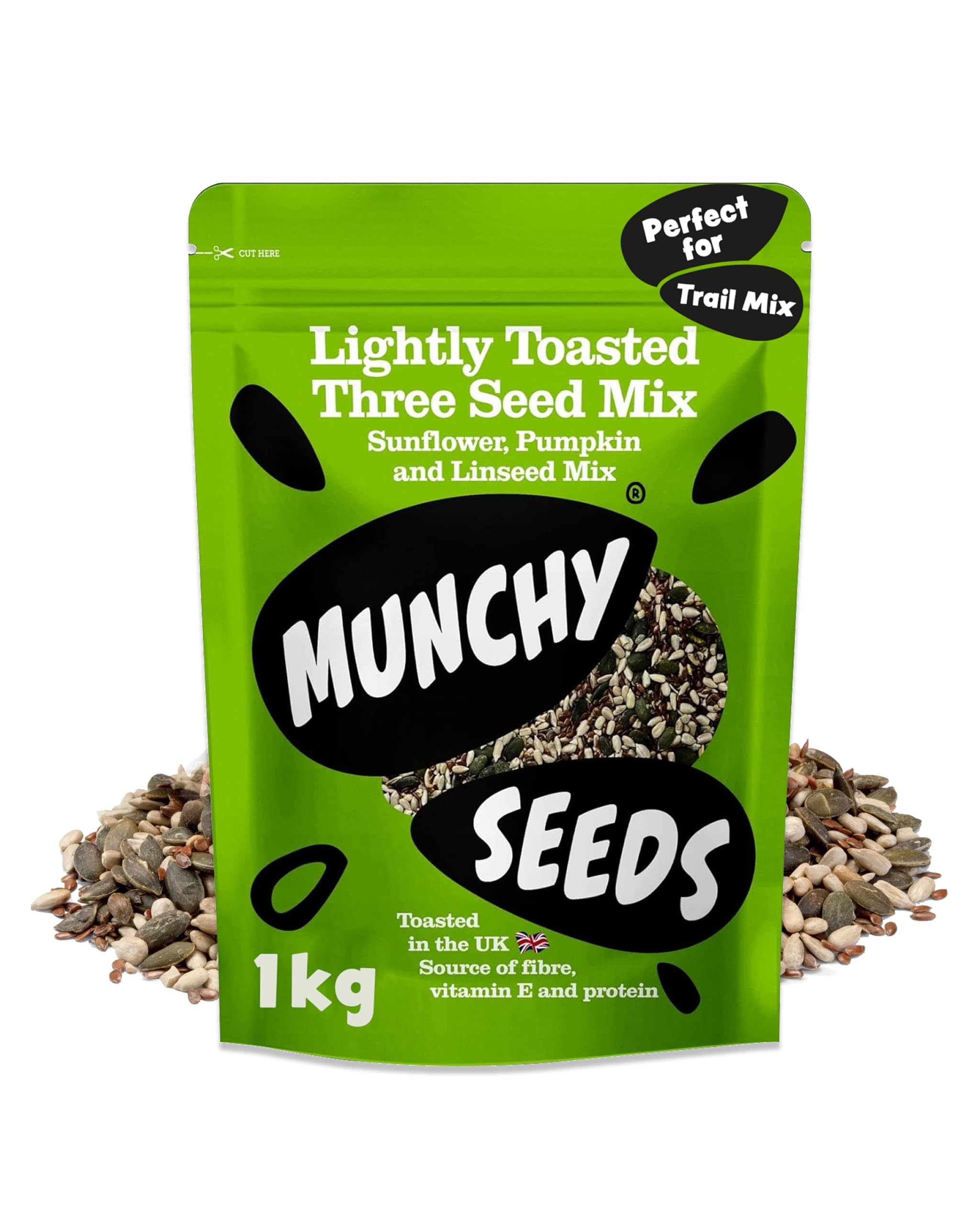 Munchy Seeds Lightly Toasted Three Seed Mix - Pumpkin, Sunflower & Linseed | 1kg Roasted Vegan Mix