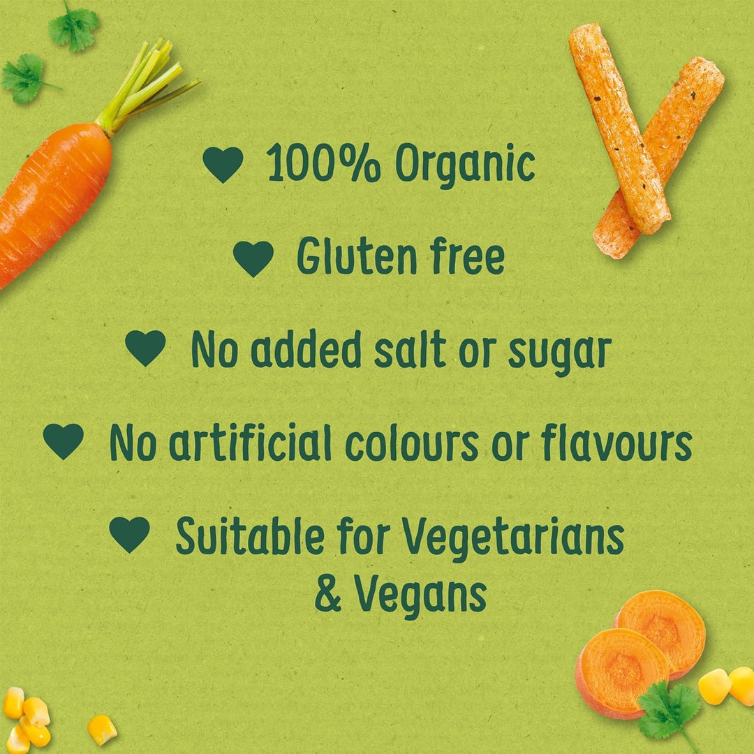 Organix Carrot & Herb Stix Organic Finger Food Snack for Toddlers 10+ Months, 3 Packs (4 x 15g Each)