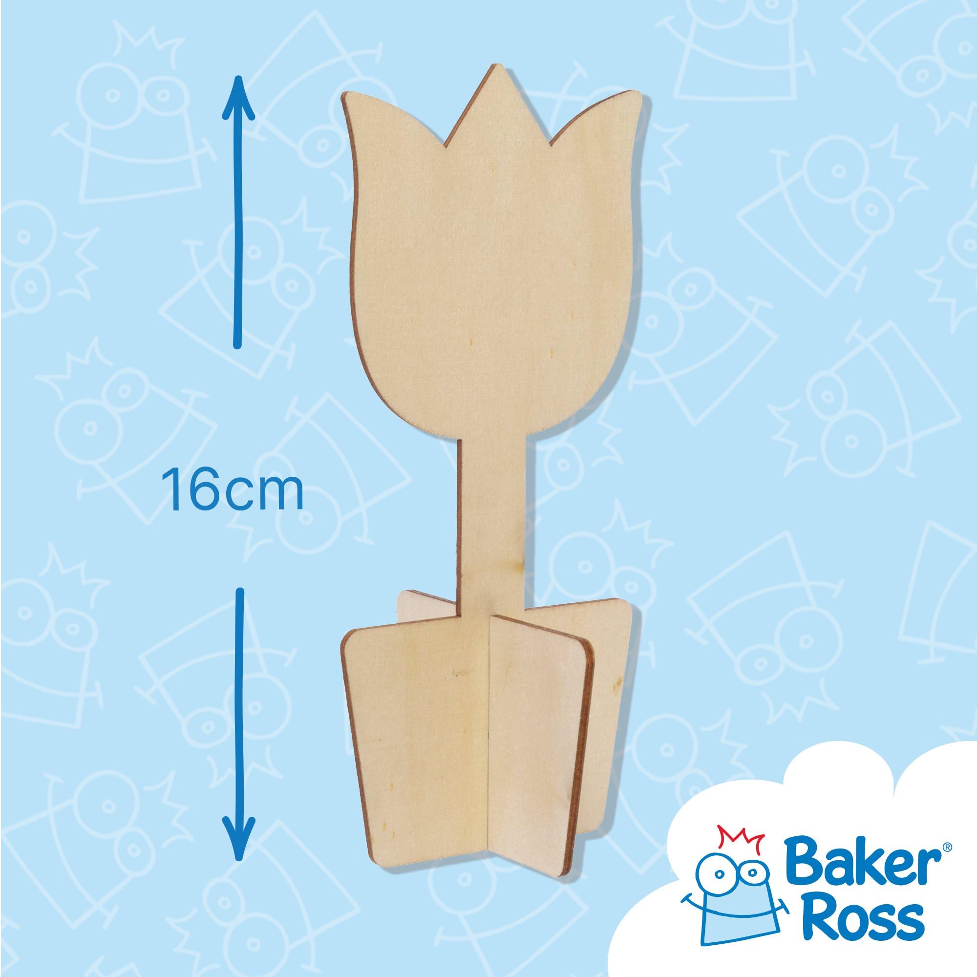 Baker Ross FC727 Flower 3D Wooden Stand Up Decorations - Pack of 6 Kits | 16cm Height 3