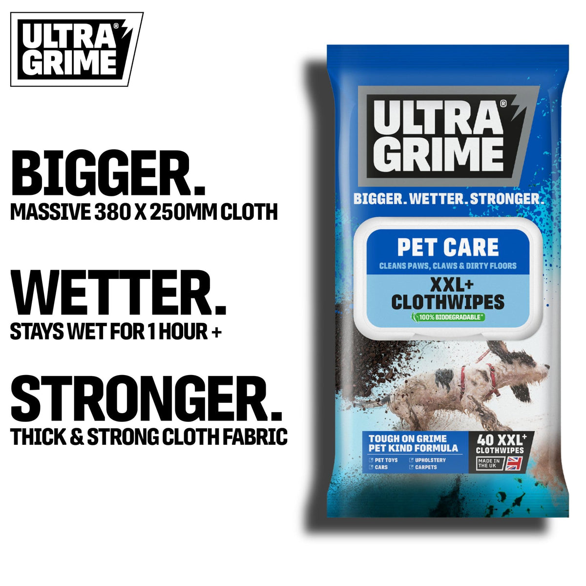 UltraGrime Pet Cleaning Wet Wipes for Dogs & Cats - 80 Extra Large Wipes, 25 x 38 cm