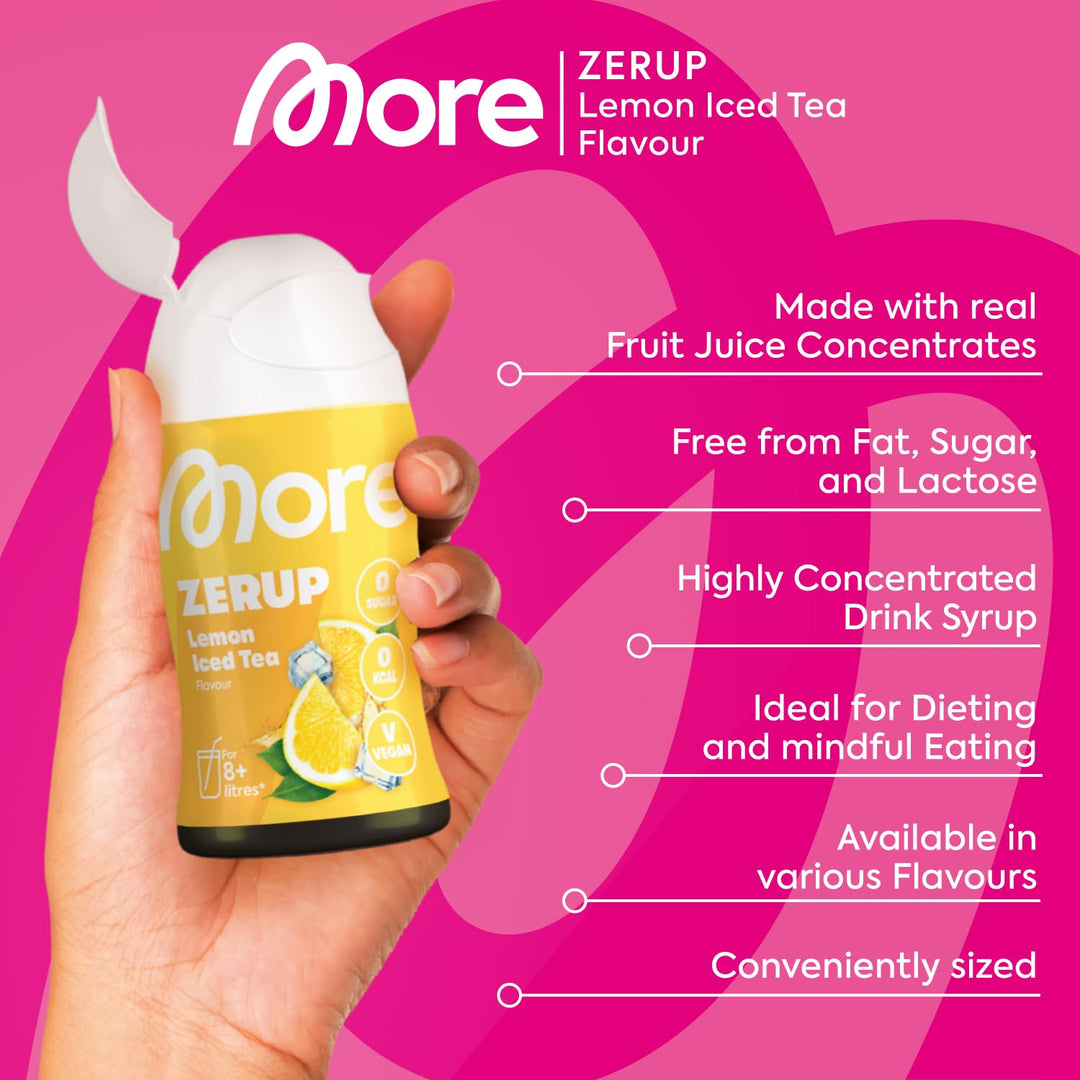 MORE Zerup Lemon Iced Tea Zero Calorie Syrup with Real Fruit Extracts, 80g