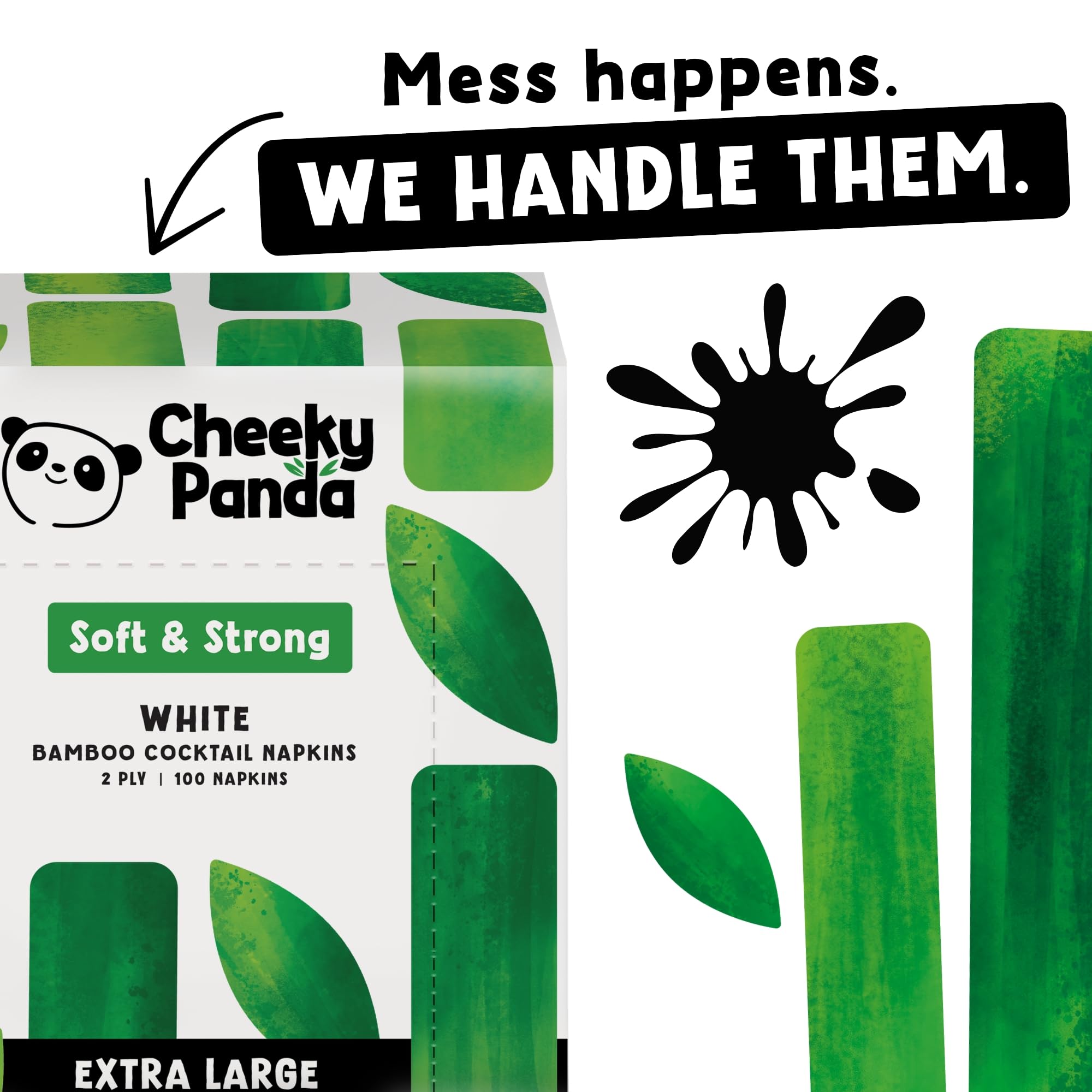 The Cheeky Panda Bamboo Large Paper Napkins - 2 Ply, 40x40cm | Pack of 100 White Napkins 2