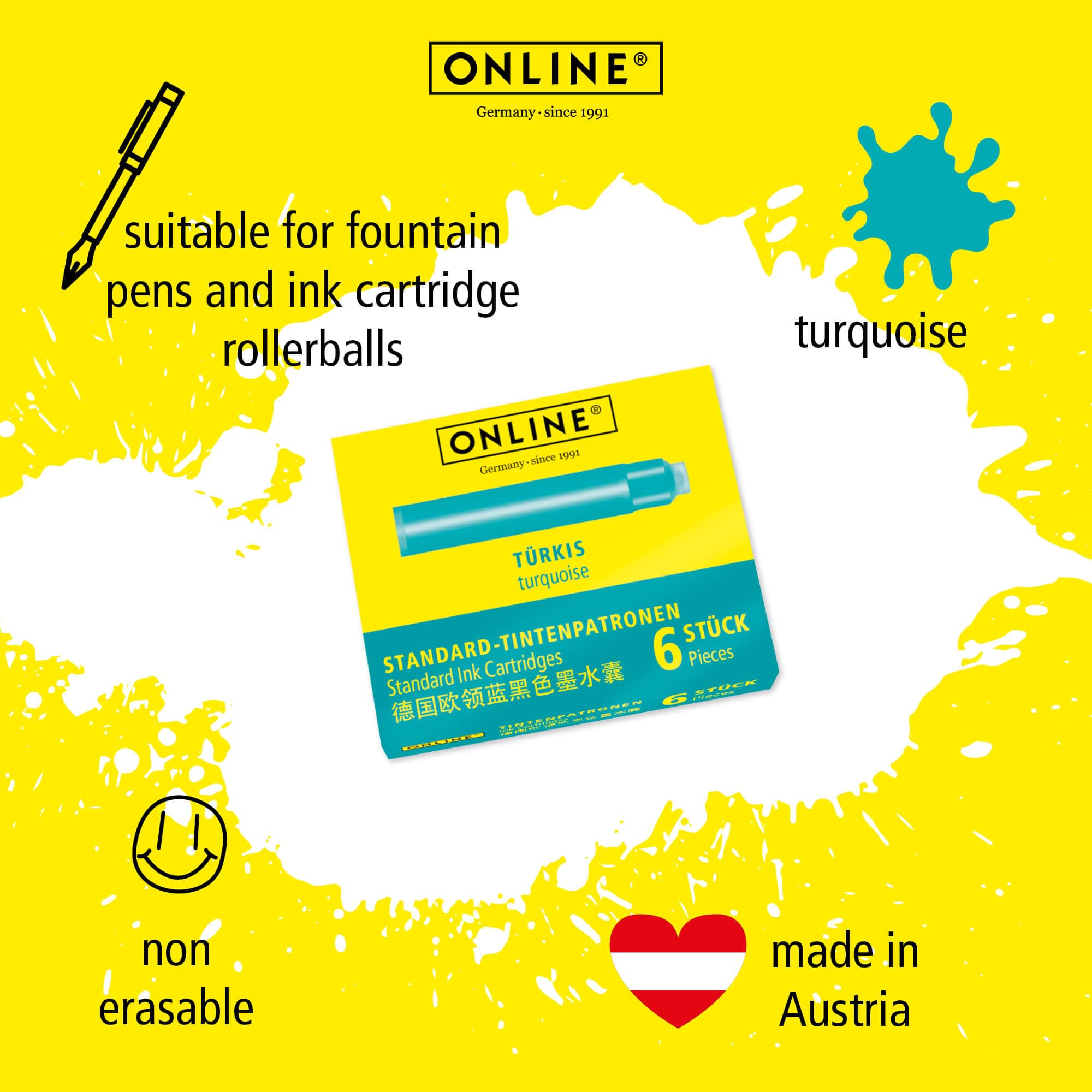 Online Standard Ink Cartridge 17224/24 - Turquoise Ink | 6 Pack | Compatible with Standard Fountain Pens 3