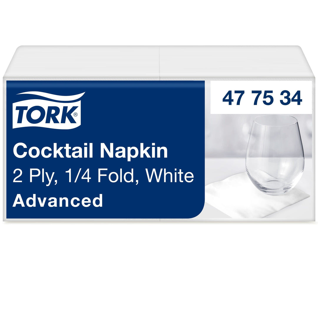 Tork White 2-Ply Advanced Cocktail Napkin - Unprinted Serviette for Bars and Cafés