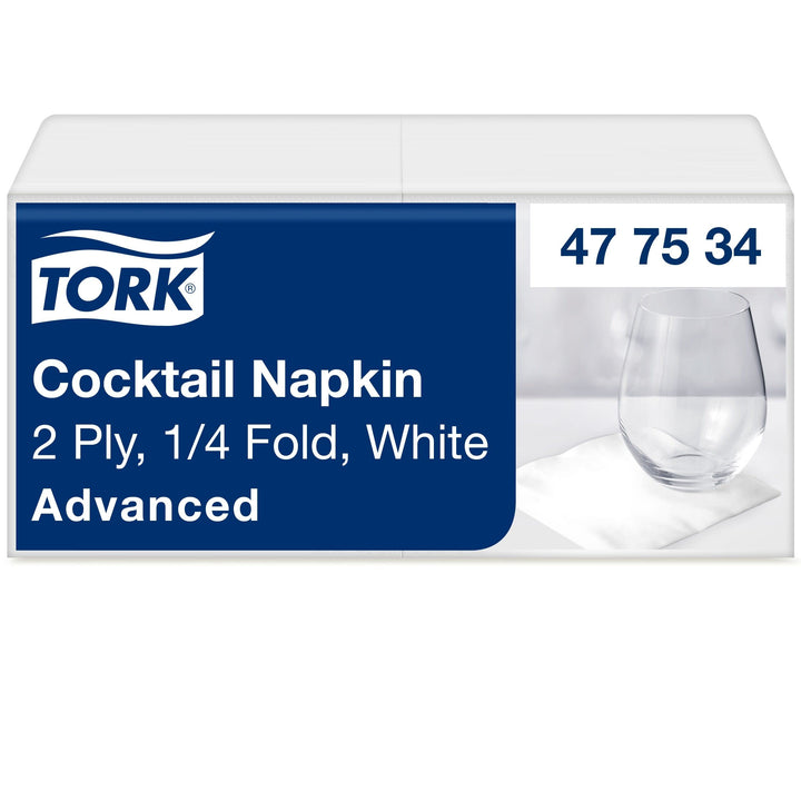 Tork White 2-Ply Advanced Cocktail Napkin - Unprinted Serviette for Bars and Cafés