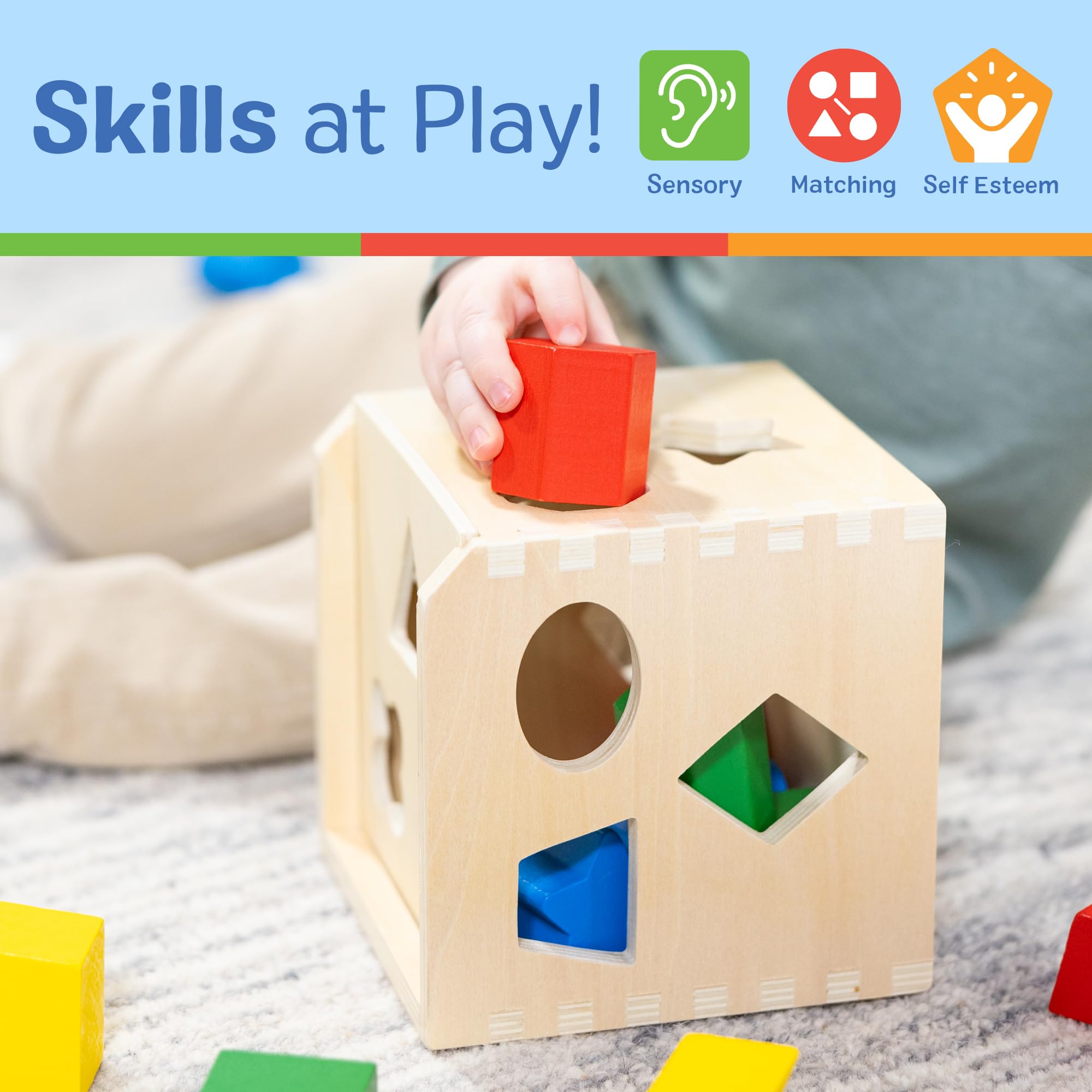 Melissa & Doug Wooden Shape Sorting Cube - Developmental Toy for Ages 2+ | 12 Shapes Included 6