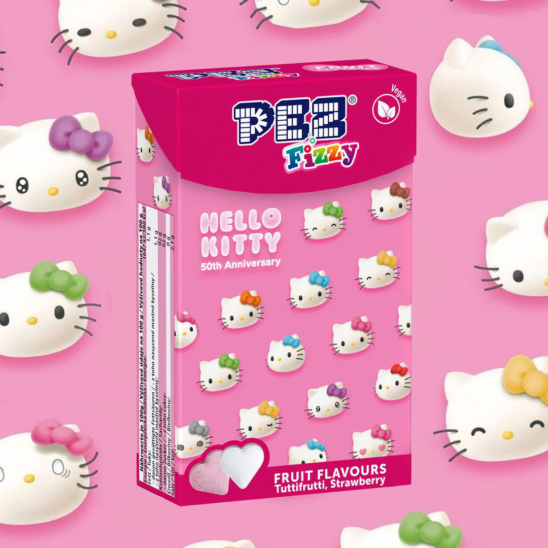 PEZ Hello Kitty Fizzy Strawberry Flavoured Retro Sweets - 30g Flip Top Box