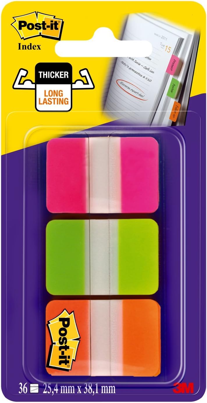 Post-it Index Medium Strong Filing Tabs - Assorted Colour (Pack of 12)