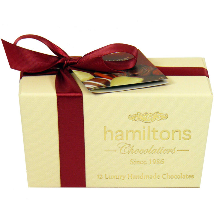Hamiltons Ivory Luxury Belgian Ballotin 12 Handmade Chocolates Gift Box