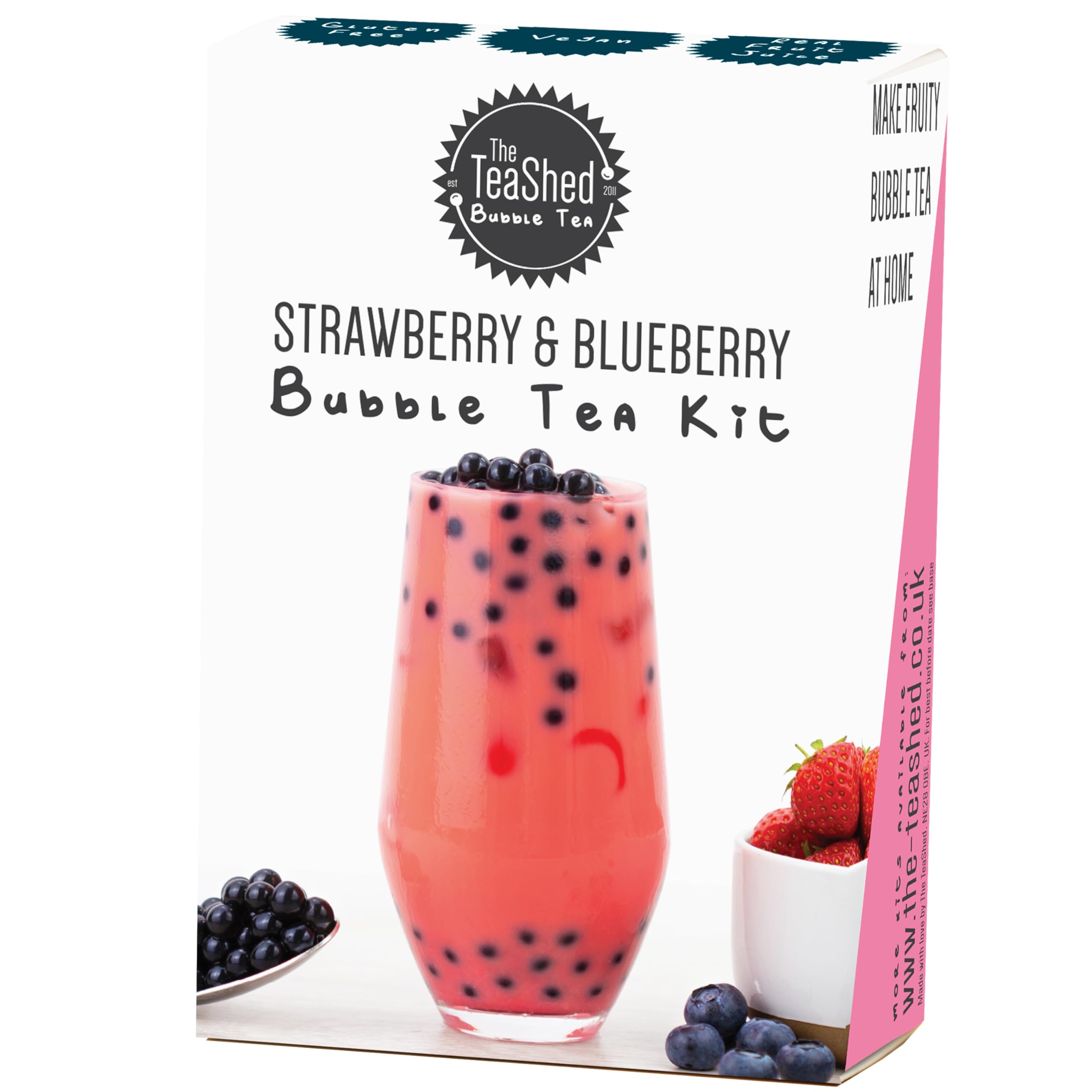 The TeaShed Strawberry & Blueberry Popping Boba Bubble Tea Kit | Vegan | Single Serve 1