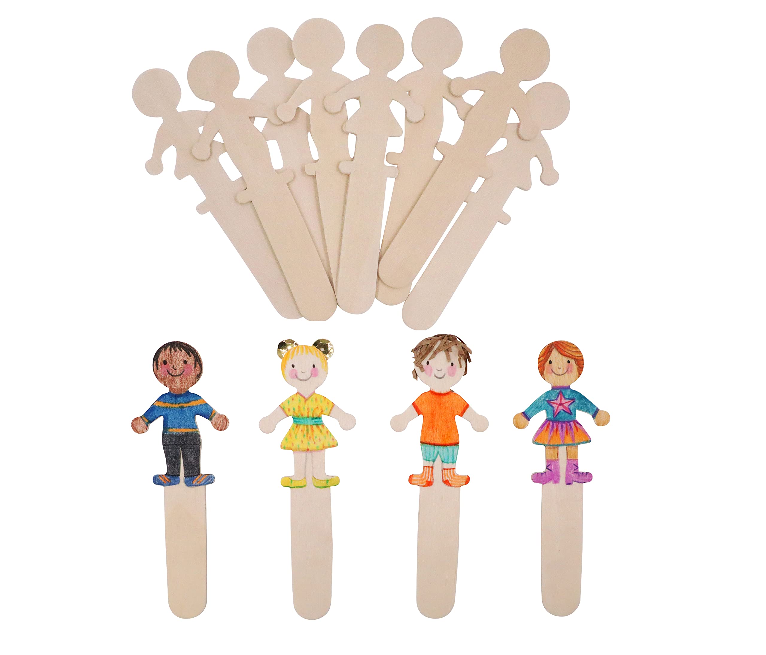 Craftplay Wooden People Craft Sticks - Pack of 10 (5 Boys, 5 Girls) | 6cm x 4.5cm 1