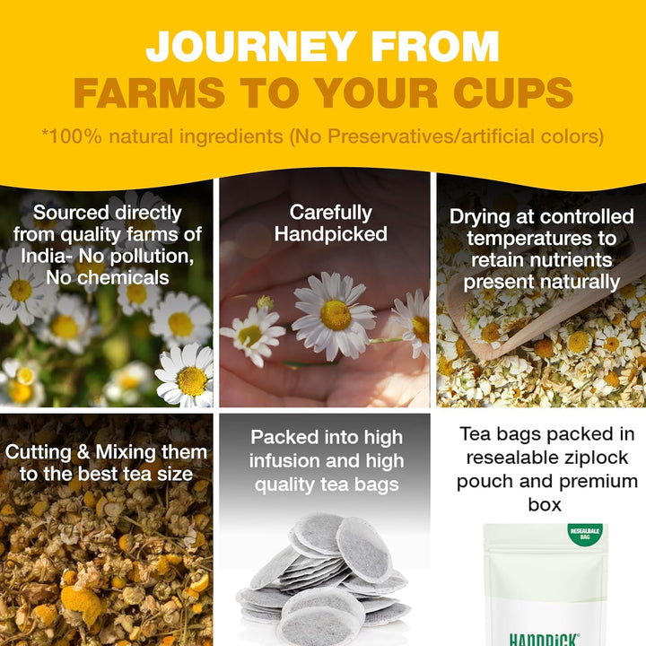 HANDPICK Chamomile Tea Bags (100 Herbal Tea Bags) Caffeine Free | Floral