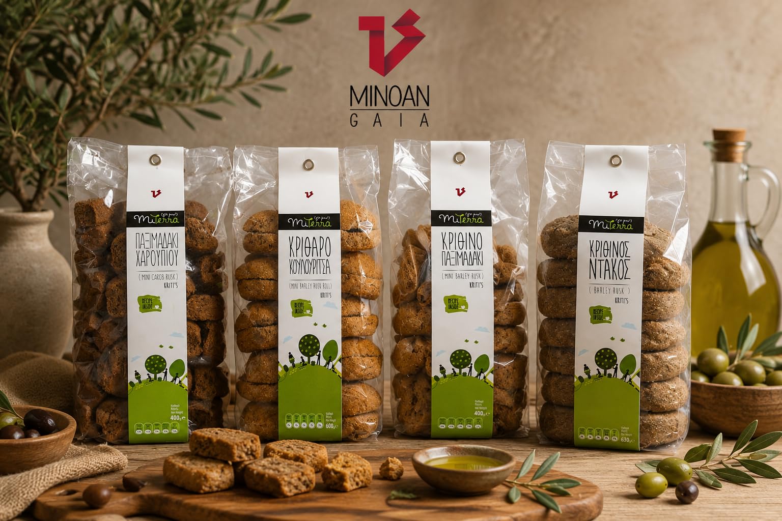 MITERRA Cretan Mini Carob Rusks - 2 x 400g Pack 3