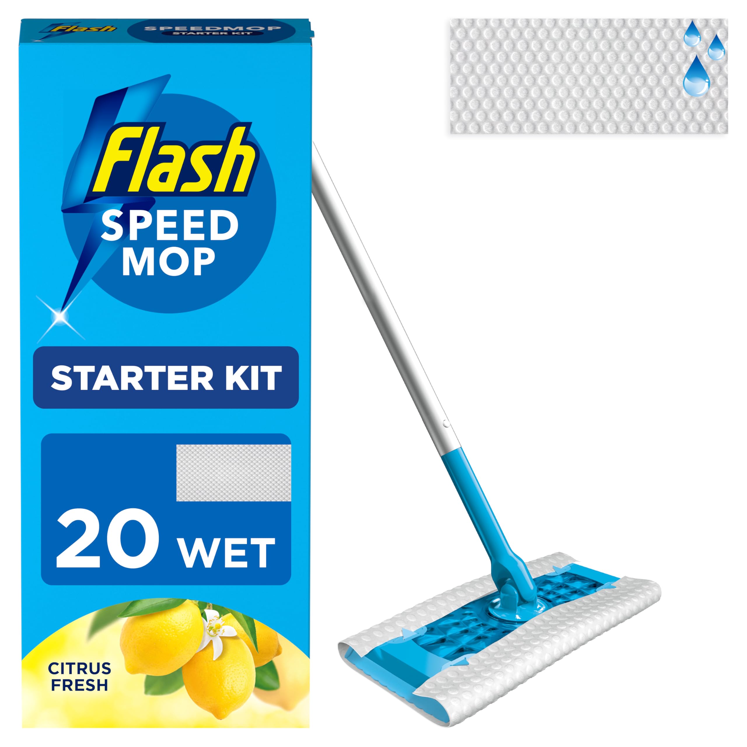 FLASH Speedmop Floor Cleaner Starter Kit with 20 Wet Refills | Dirt-Lifting Fibres | Lemon Scent 1