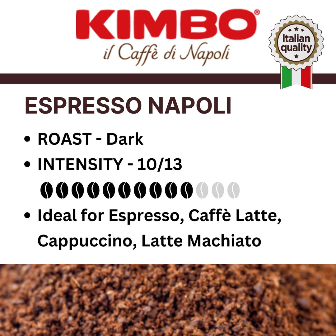 Kimbo Espresso Napoli Ground Coffee 5 x 250g - Italian Medium Dark Roast