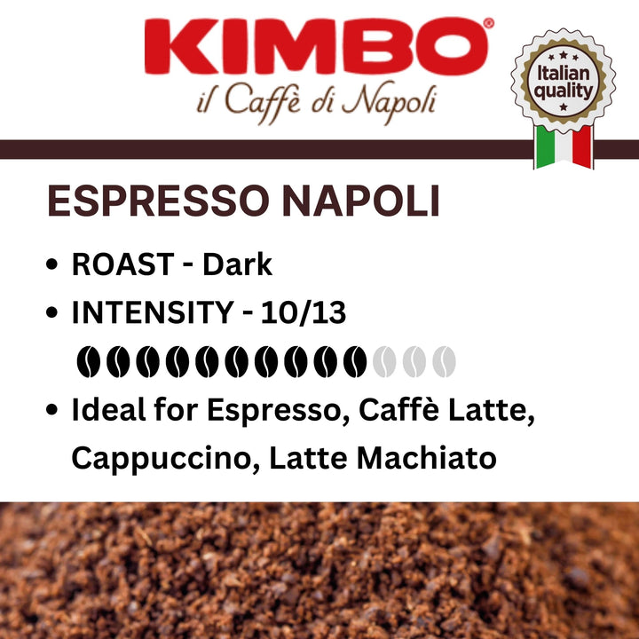 Kimbo Espresso Napoli Ground Coffee 5 x 250g - Italian Medium Dark Roast