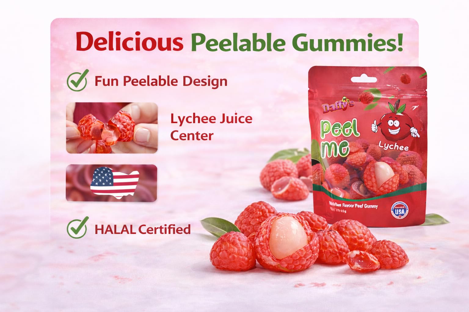 SHINE Daffy's Peel Me Mango Flavour Gummy Candy - Real Fruit Juice, Peelable Design | 65g Pouch 5