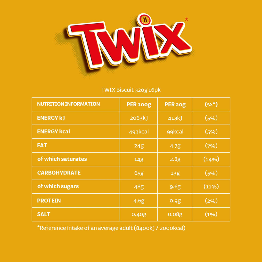 Twix Caramel Chocolate Fingers Biscuit Snack Bars Multipack 16x20g