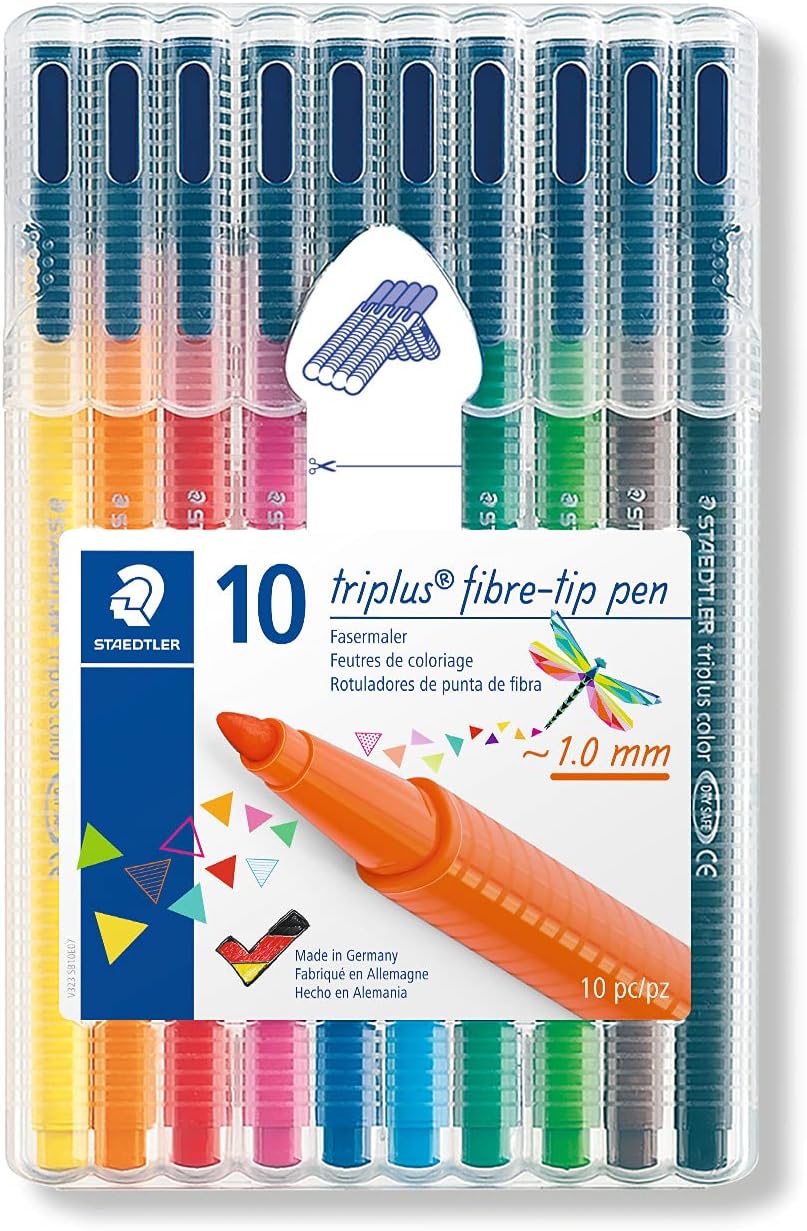 STAEDTLER 323 Triplus Colour Fibre-Tip Pens, 1.0 mm, Assorted Colours, Pack of 10 1