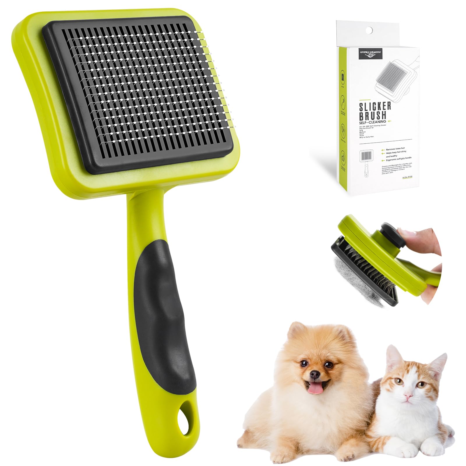 JADUFHU Self-Cleaning Slicker Pet Brush - Undercoat Removal | Stainless Steel Pins | Ergonomic Handle 1