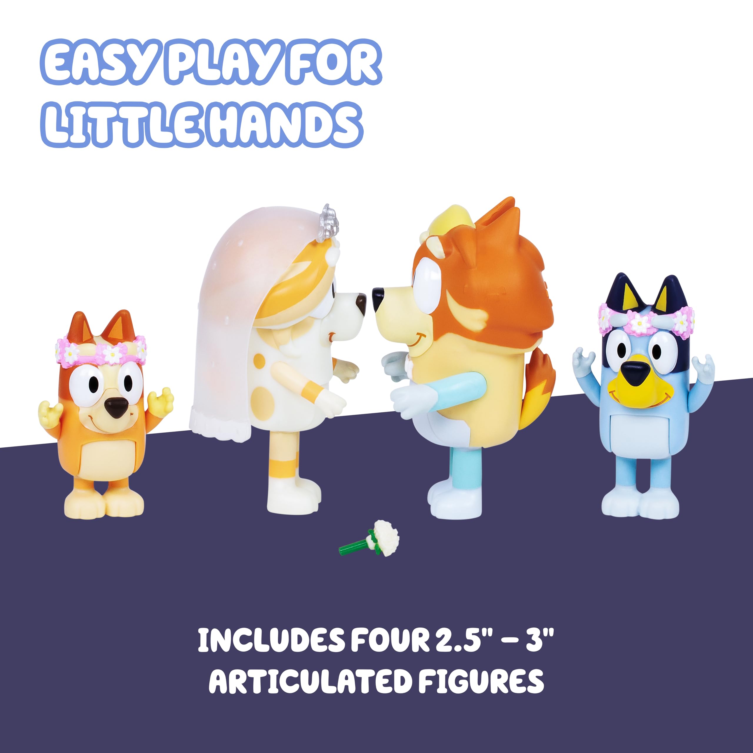 Bluey Figure 4-Pack Wedding Time | Includes Bluey, Bingo, Uncle Rad, Frisky | 3 Inches 5