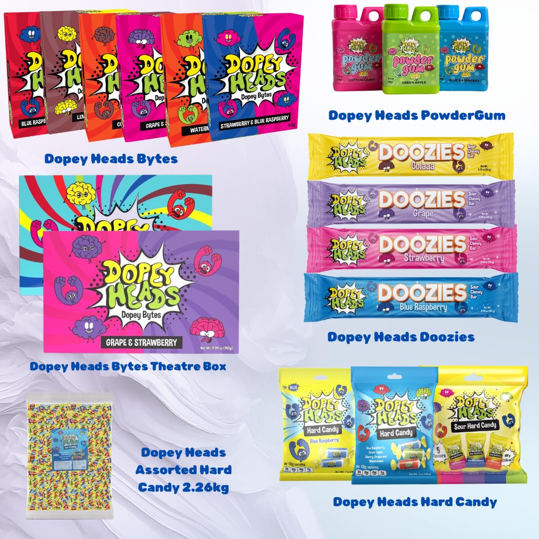Dopey Heads Assorted Hard Candy - 5 Flavours, Blue Raspberry Focus | HALAL | 198g Bag 7