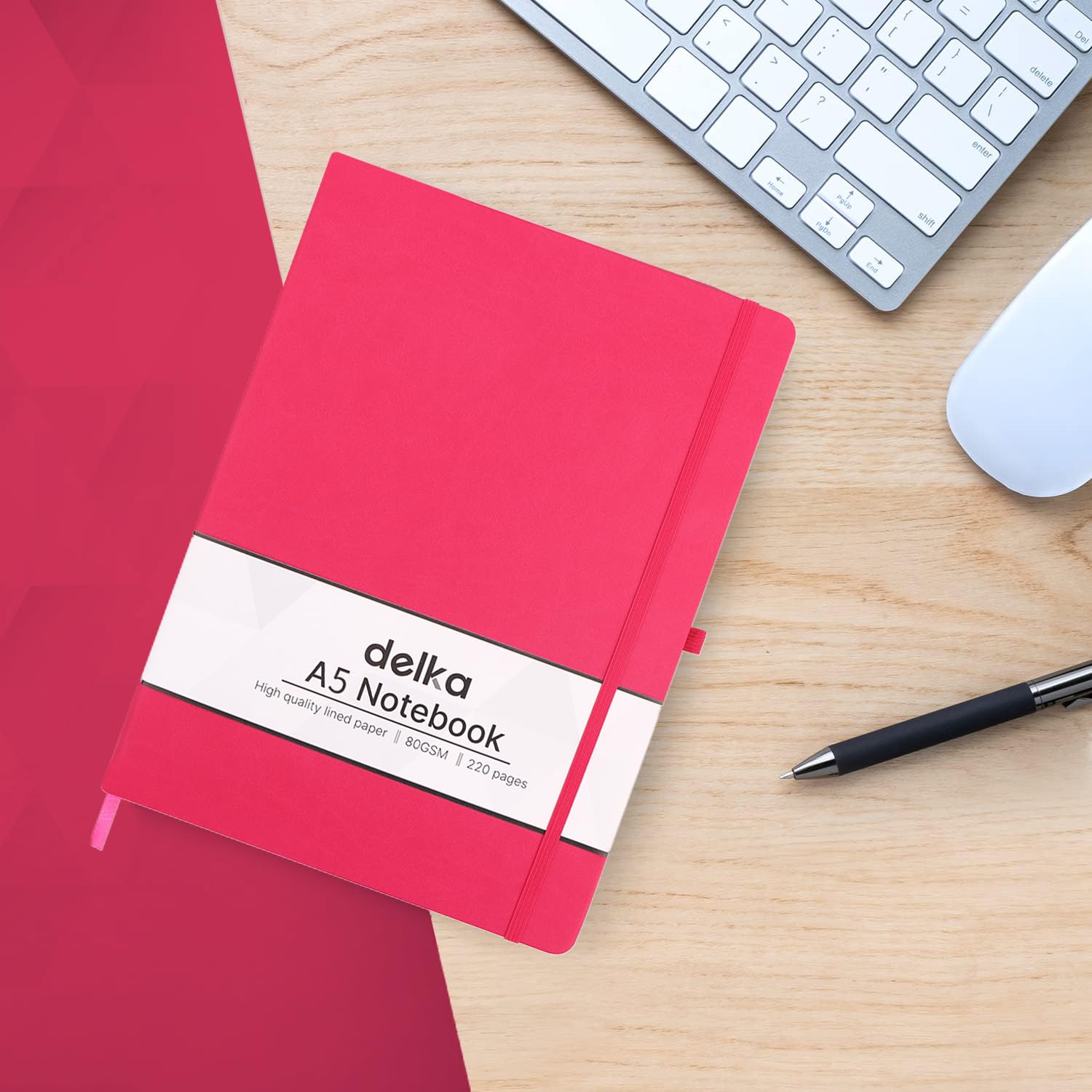 delka A5 Notebook - Lined Journal with Vegan Leather Soft Cover | 220 Pages | Dark Pink 4
