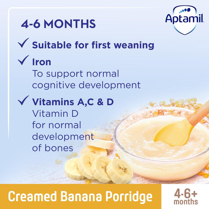 Aptamil Creamed Banana Porridge Baby Food Cereal, 4-6+ Months, 125g