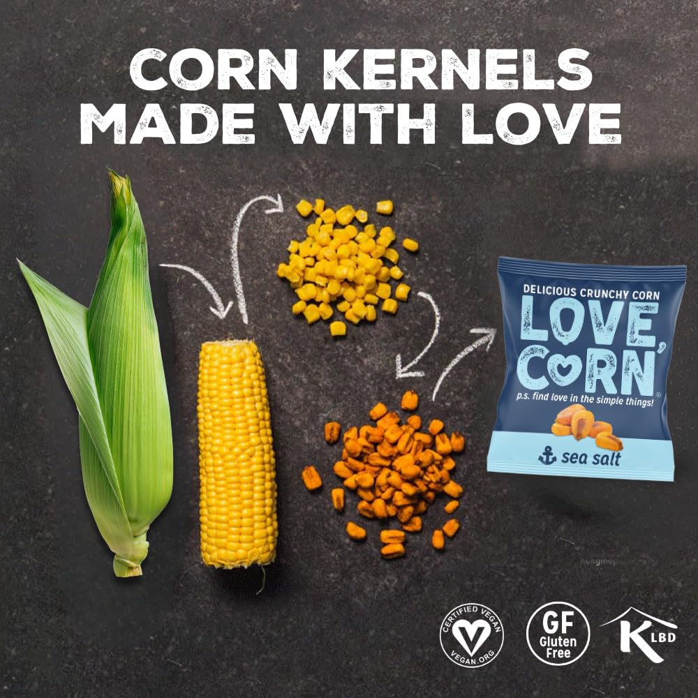 LOVE CORN Sharing Snack Variety Pack - Sea Salt, BBQ, Vinegar & Sour Cream (24 x 20g) 5