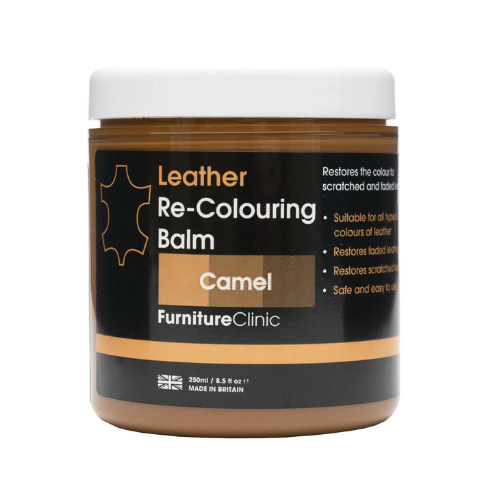 Furniture Clinic Leather Recolouring Balm - Camel Shade for Faded & Scratched Sofas, Car Seats, Shoes, and Clothing