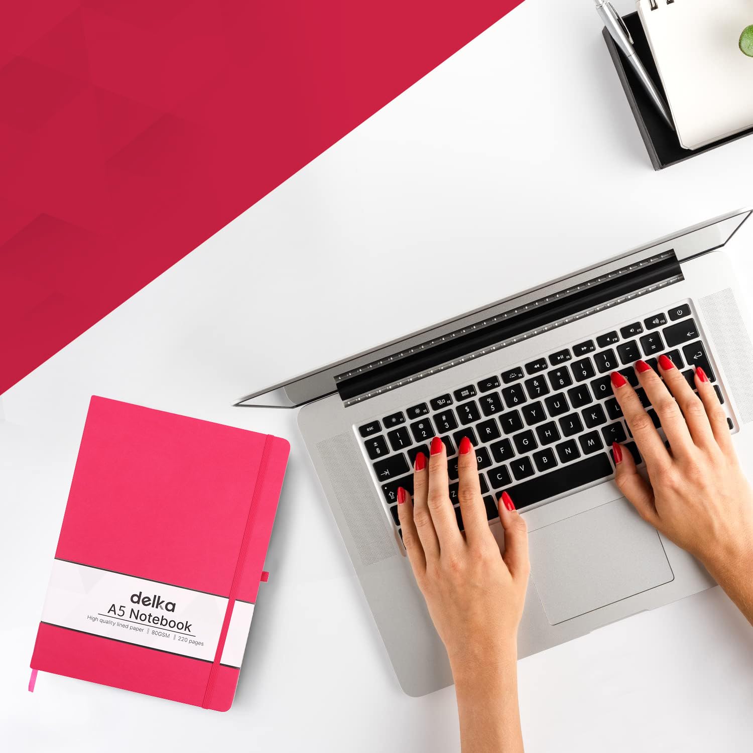 delka A5 Notebook - Lined Journal with Vegan Leather Soft Cover | 220 Pages | Dark Pink 2
