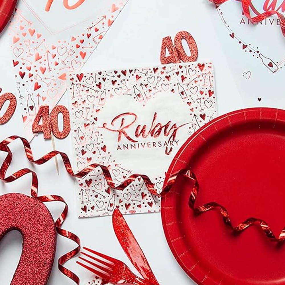 Anniversary House Ruby 40th Anniversary 3-Ply Lunch Napkins | Pack of 16