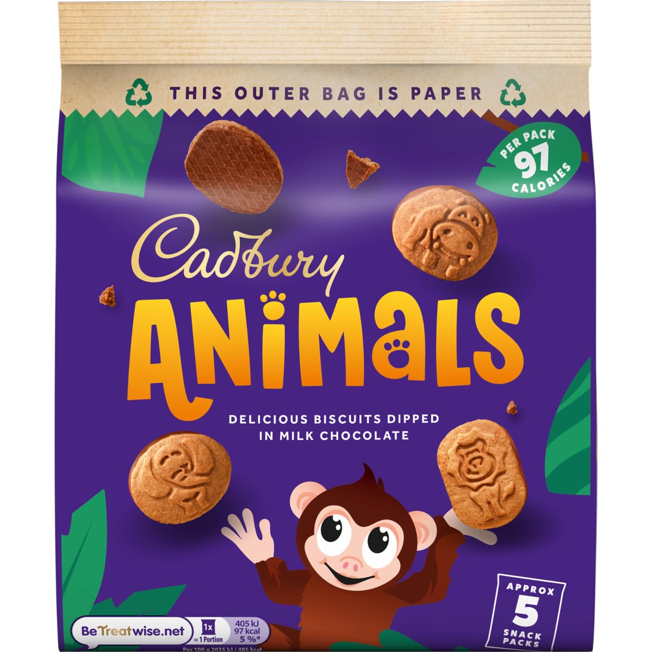 Cadbury Animals Mini Biscuits – Lustige, in Schokolade getauchte Kekse in Tierform, 99,5 g