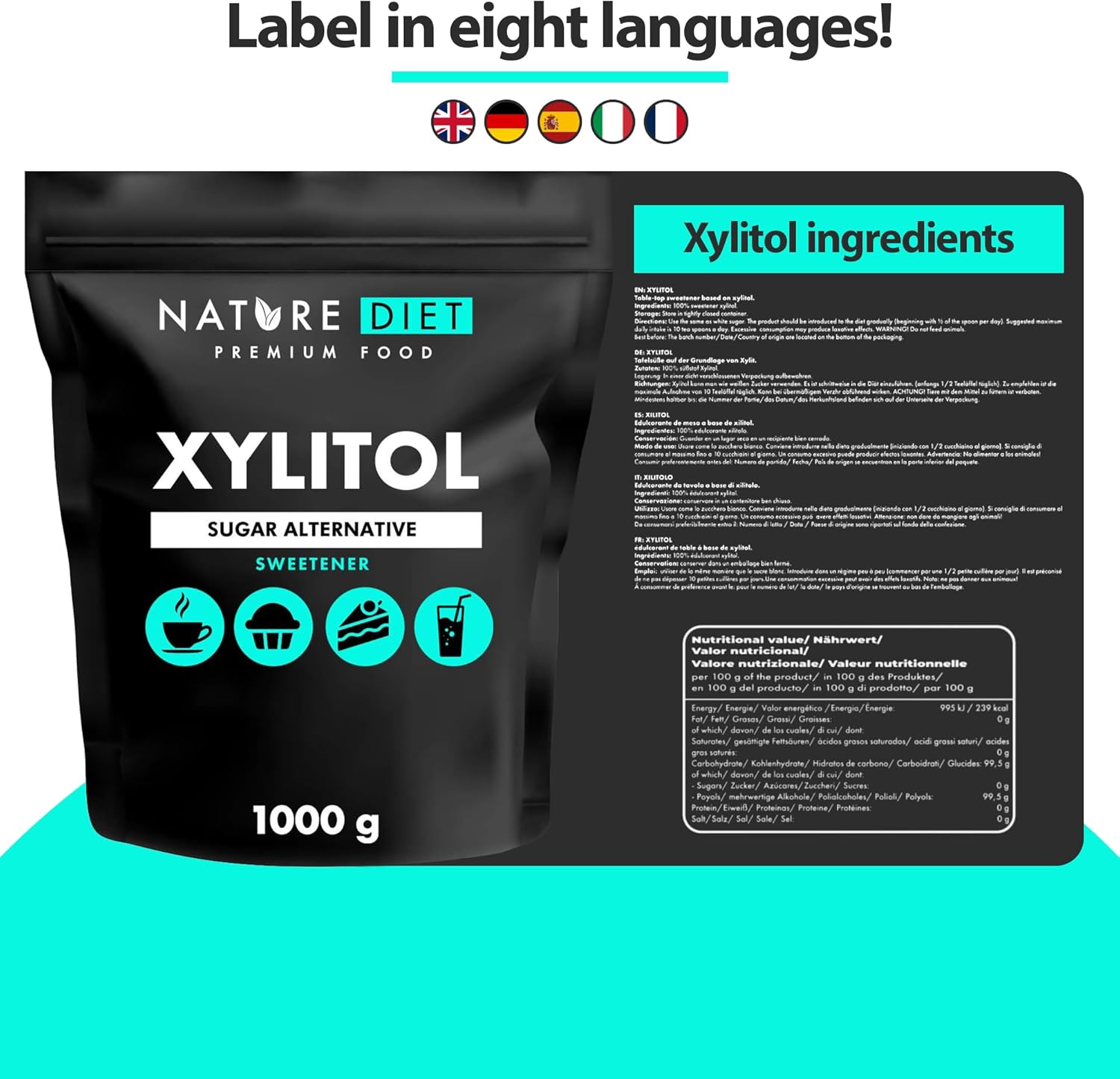 Nature Diet - Xylitol 1 kg | 100% Natural Plant-Based Sweetener | Low Glycemic Sugar Substitute 6