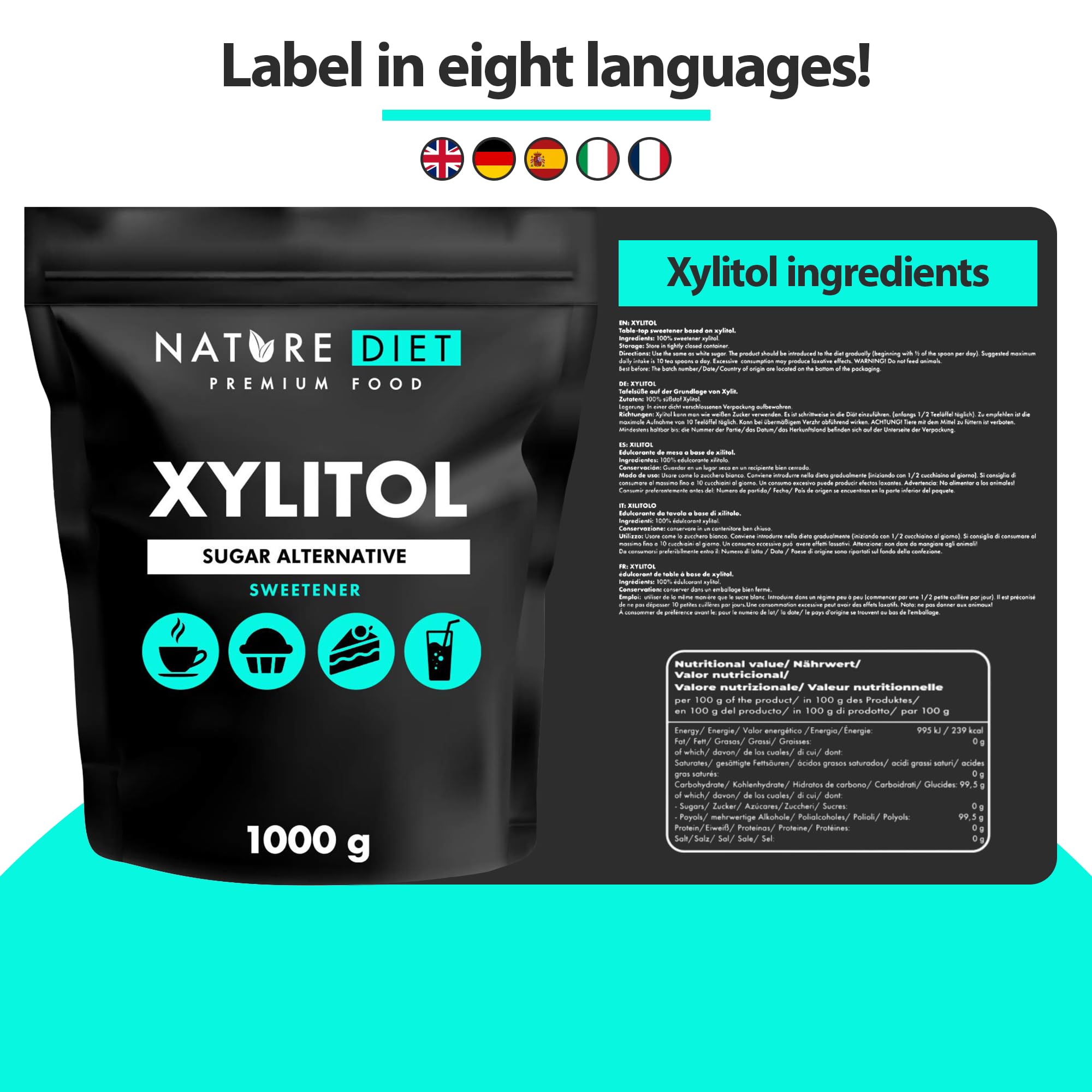 Nature Diet Xylitol Sugar Substitute - 1 kg Natural Vegetable Sweetener | Low Calorie 2