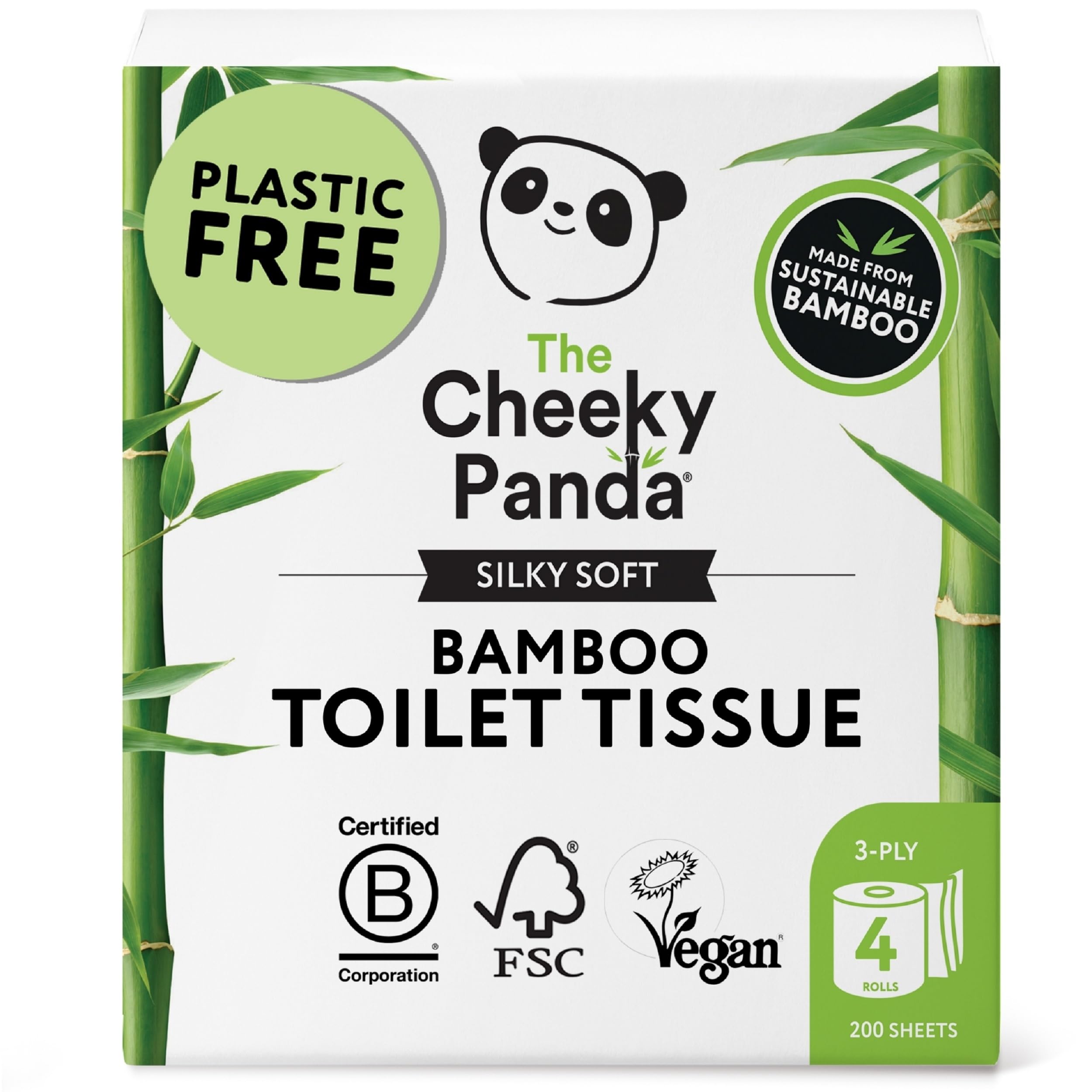 The Cheeky Panda - Bamboo Toilet Tissue Paper (Pack of 4 Rolls, 3-Ply, 200 Sheets) 9