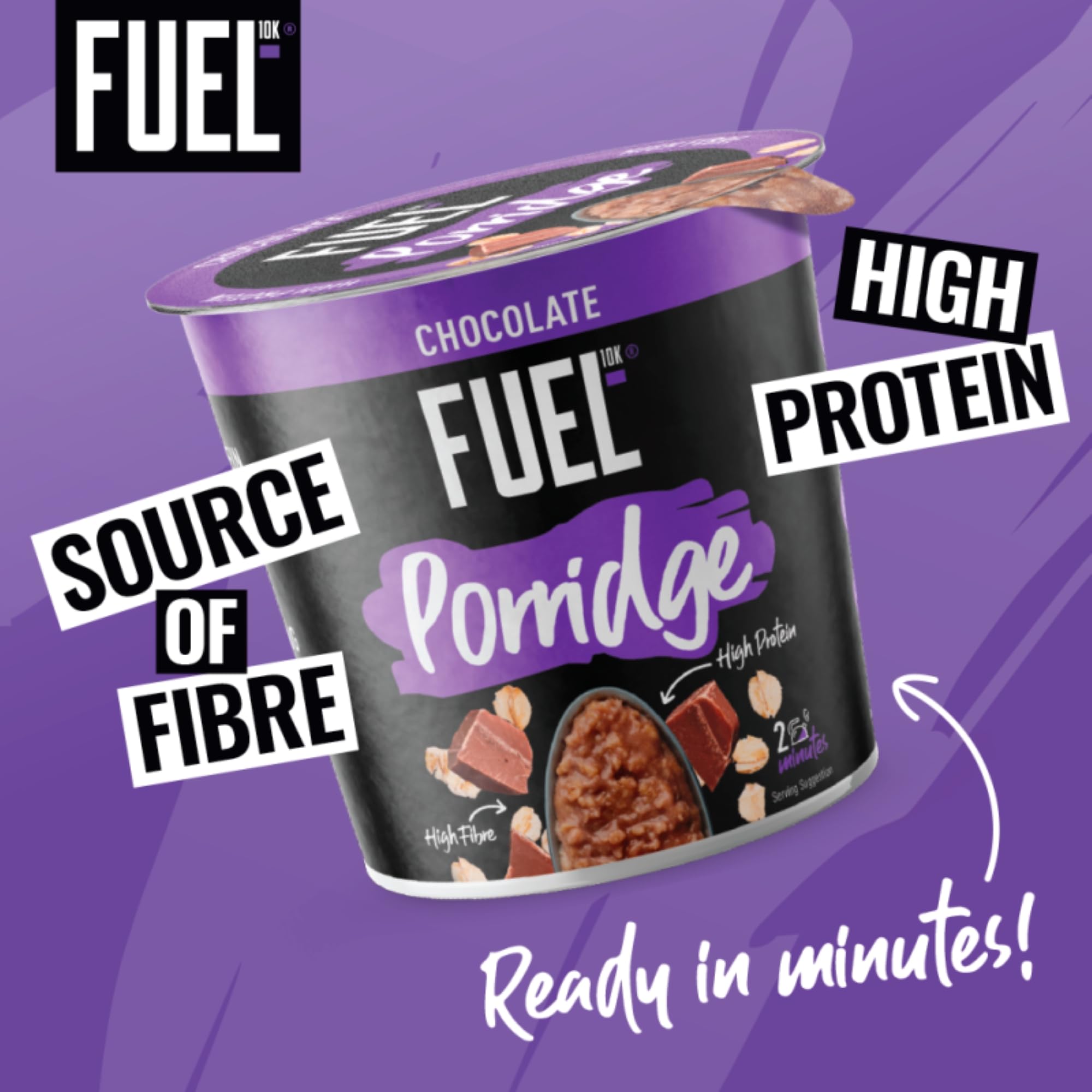 FUEL10K Chocolate High Protein Porridge Oat Cereal Pot - 8 x 70g 5