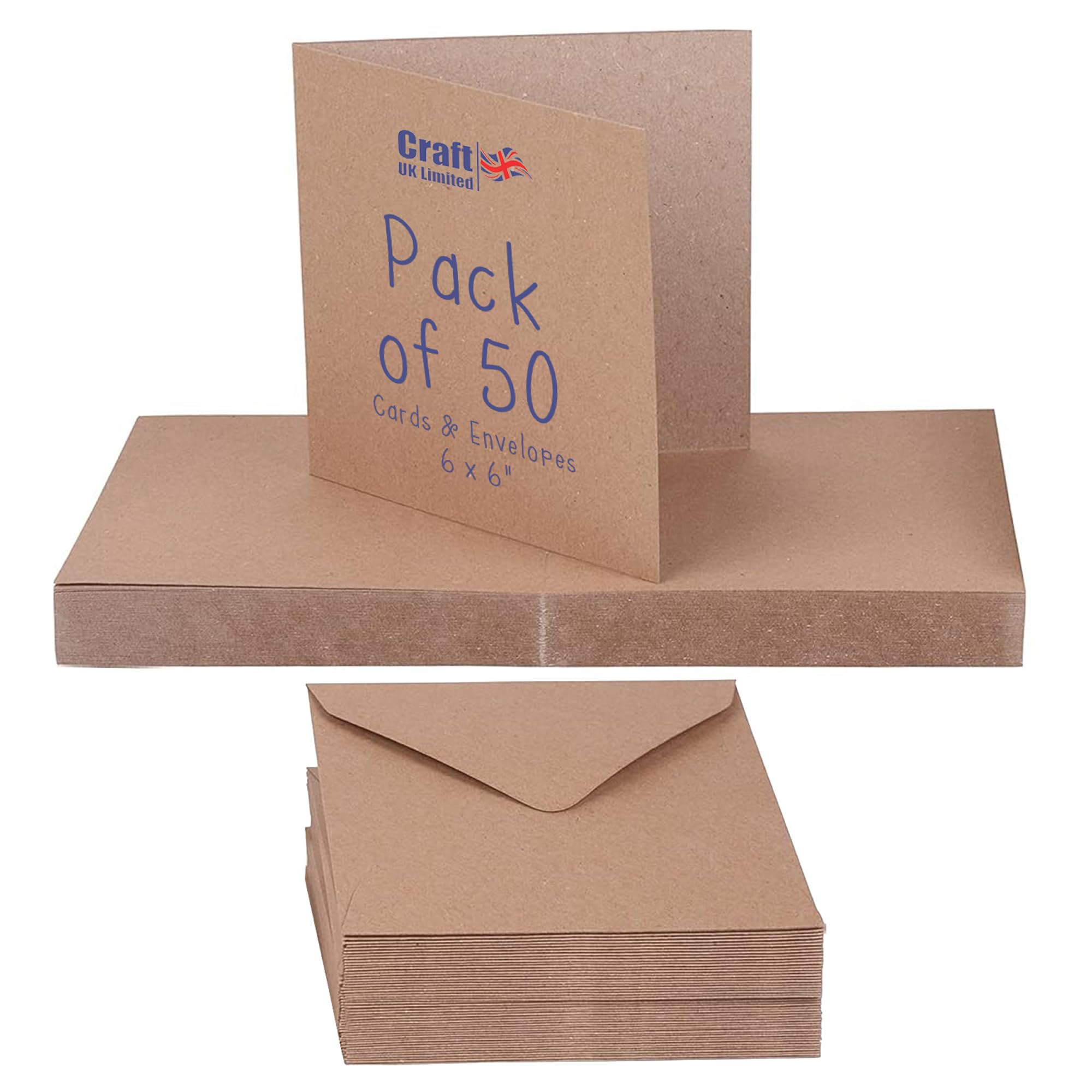 Craft UK Kraft Card and Envelope Pack - 6 x 6 Inch | 50 Count | Ideal for Invitations 1
