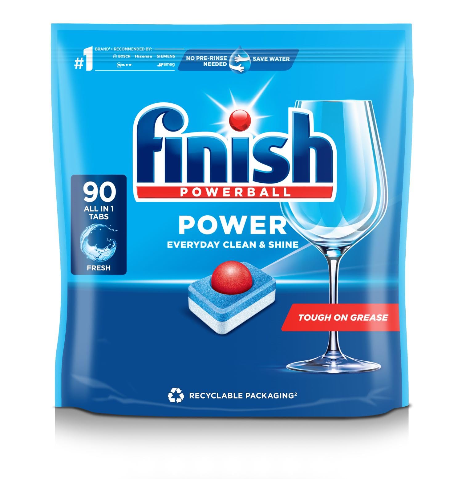 Finish Power All in 1 Max Dishwasher Tablets - Lemon Sparkle, 90 Tabs, Everyday Clean 1
